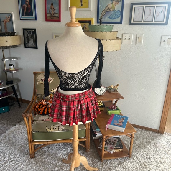 Retro Mesh Tops l Leopard Bralette l Plaid Skirt l costume l cosplay l intimates - Picture 4 of 9